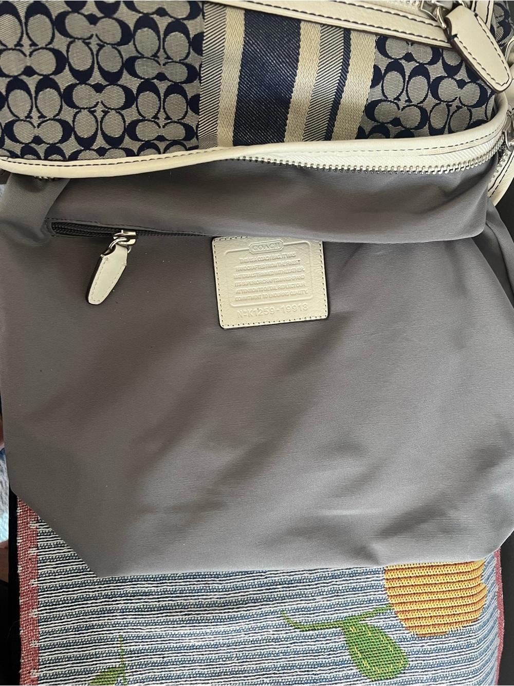 Coach Signature Canvas Stripe Hobo Duffle Bag in Navy and White - Picture 15 of 16